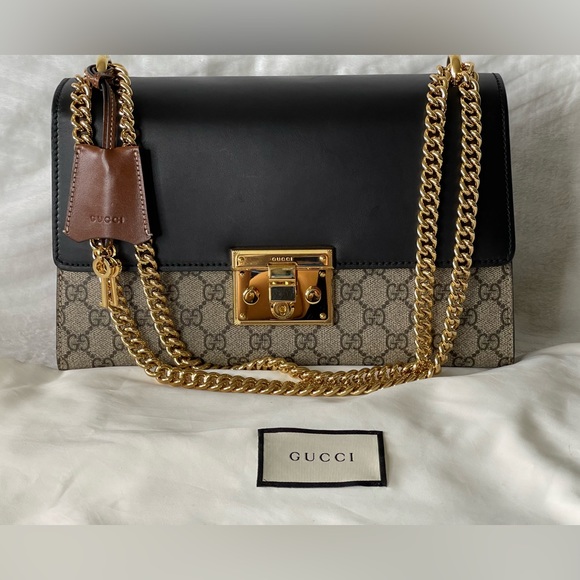 Gucci padlock shoulder bag/ GG supreme Medium brown/ black - Picture 1 of 15